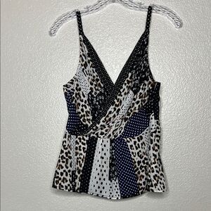 CAbi Women's Polka Dot Leopard Print V-Neck Sleeveless Blouse Tank Top Size 4